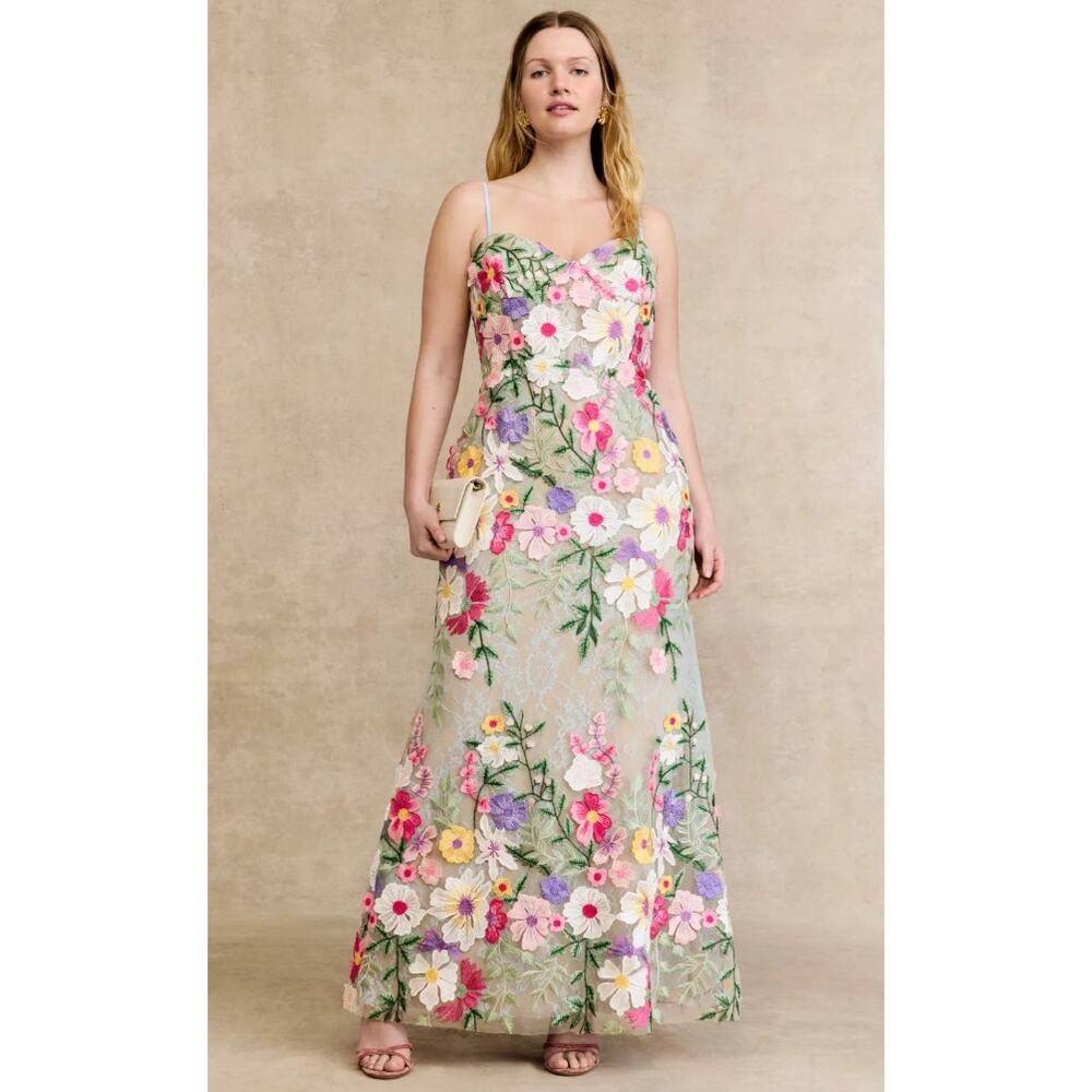 Ieena for Mac Duggal  Floral Embroidered Sleeveless Bustier Gown Size 8